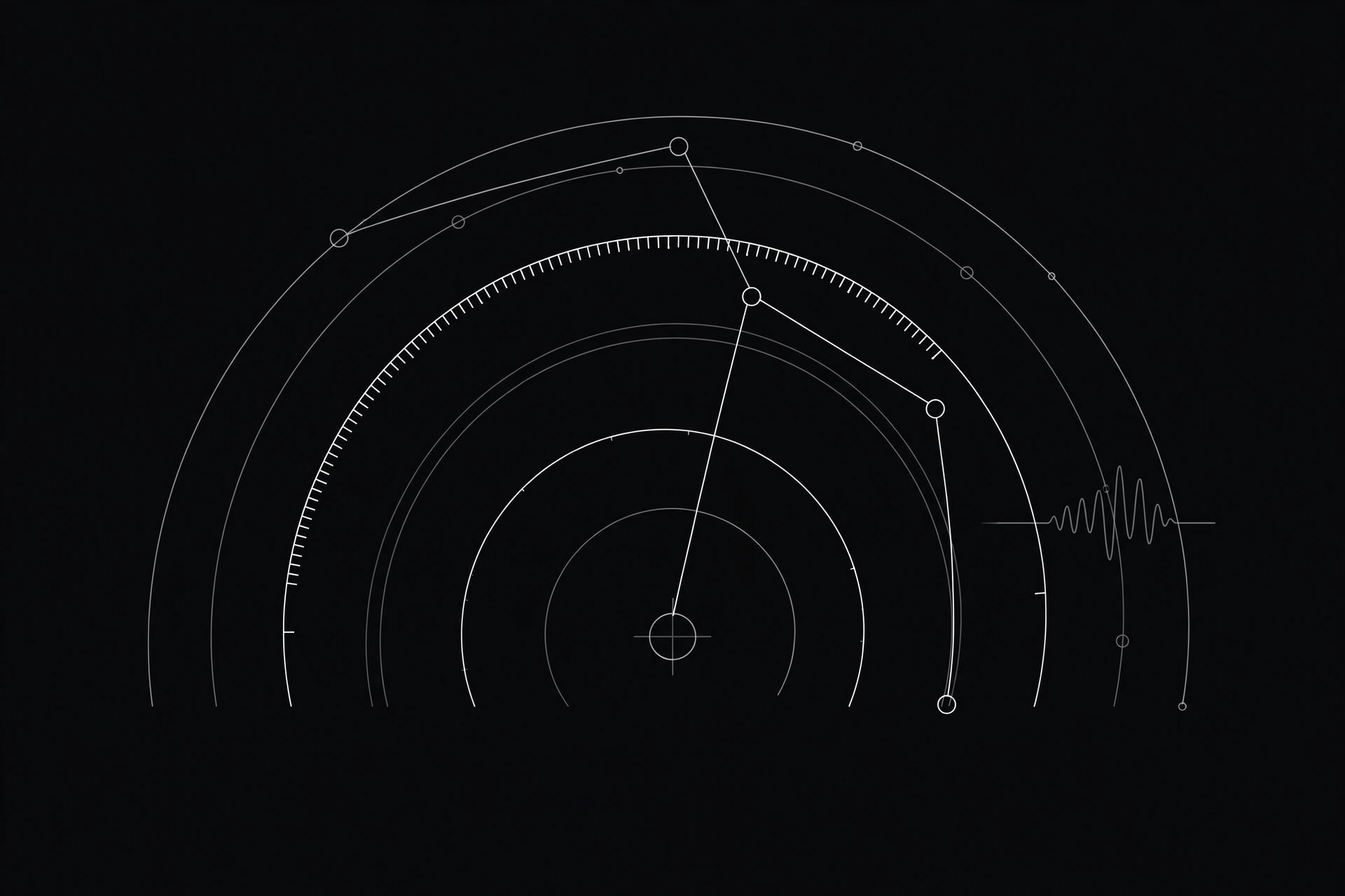 Abstract line-art of a radar gauge measuring proxy speed and latency