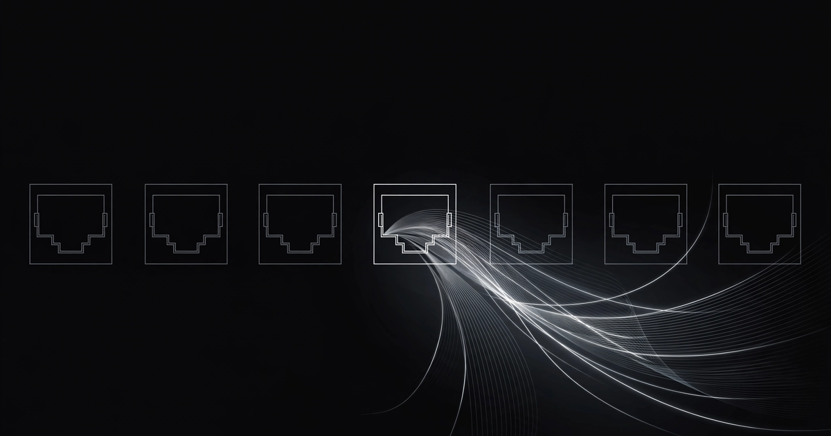 Abstract line art of network ports with one open and light streaming out, representing an open-port check | ProxyNest Blog