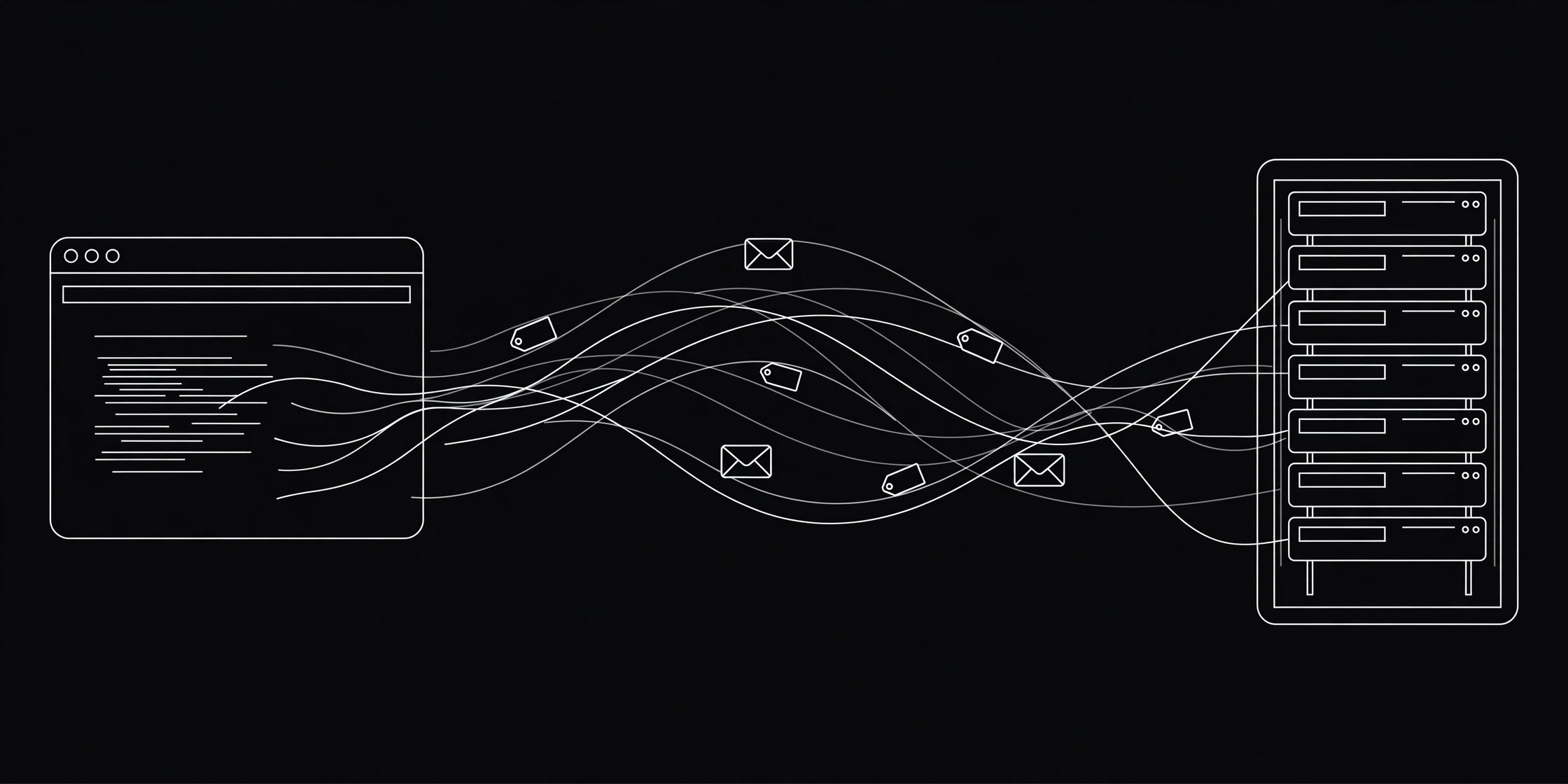 Data envelopes flowing from a browser to a server, showing how HTTP headers travel | ProxyNest Blog