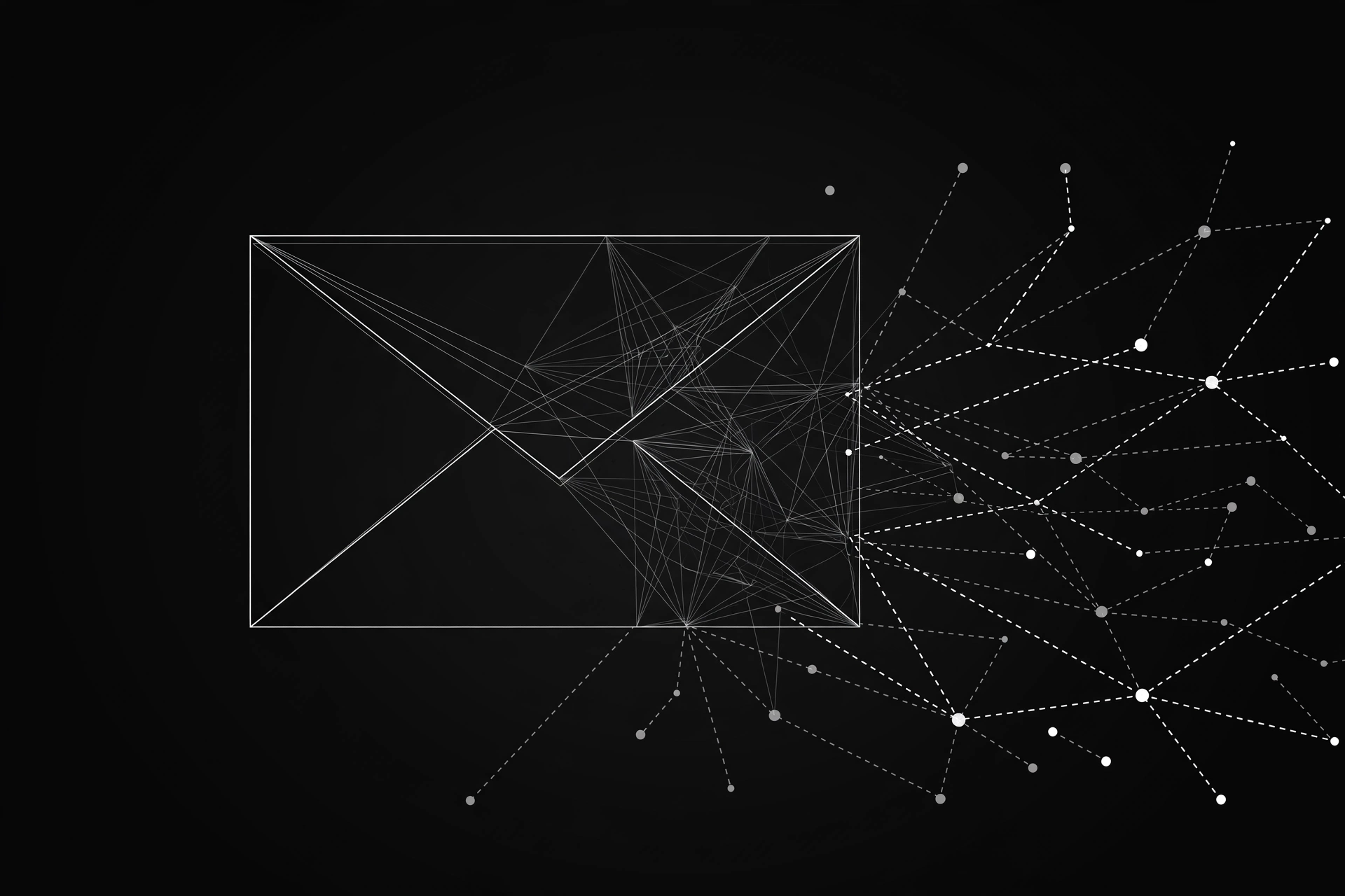 Abstract line art of a message dissolving into network lines, showing how a proxy changes your visible IP | ProxyNest Blog