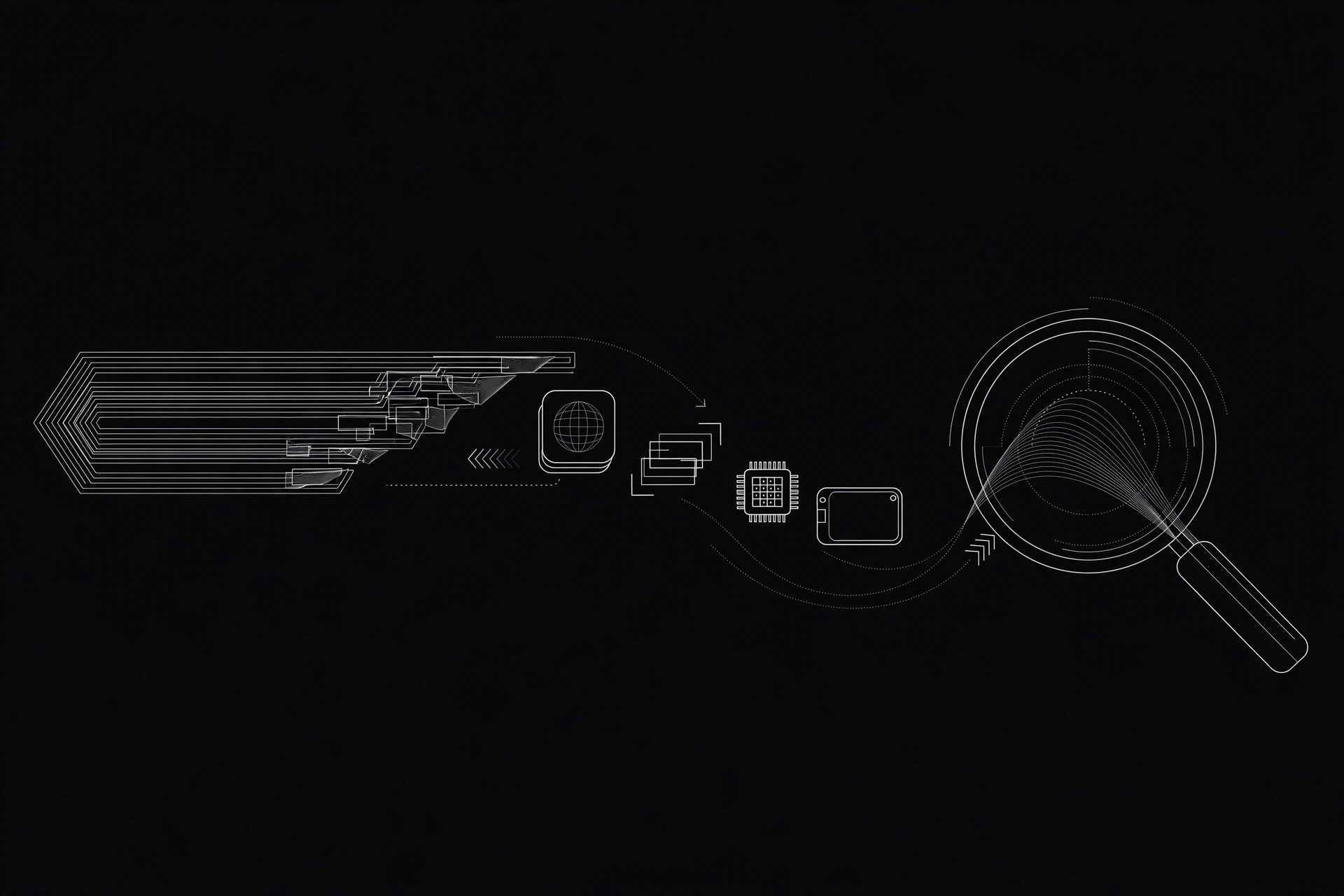 Line art of a long browser identity string being decoded into labeled segments | ProxyNest Blog
