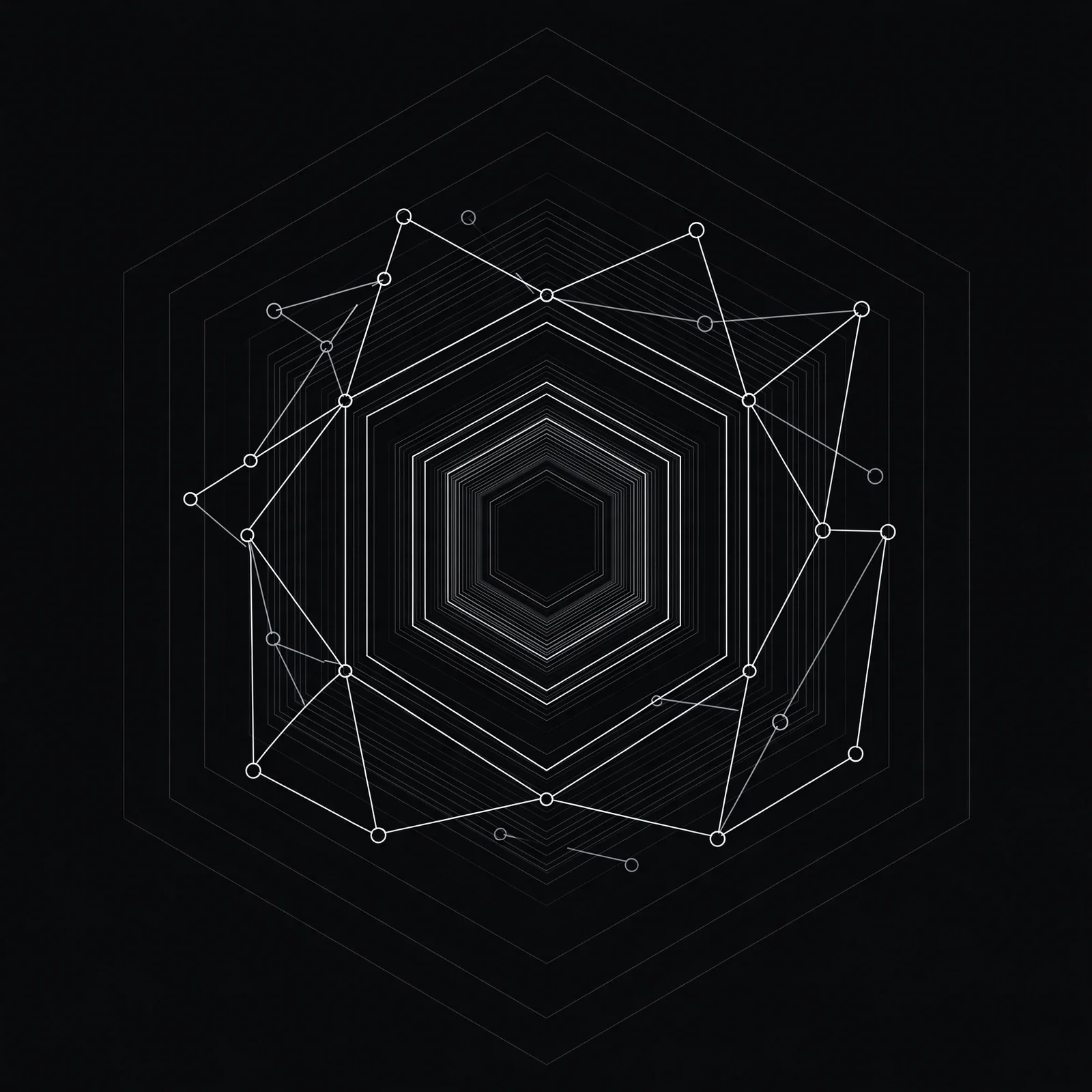 A hexagonal shield of connected nodes, representing a proxy protecting your identity online | ProxyNest Blog
