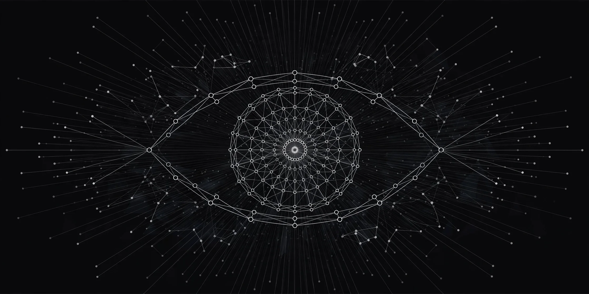 An eye made of connected network nodes with data lines radiating outward, showing how the internet sees you | ProxyNest Blog